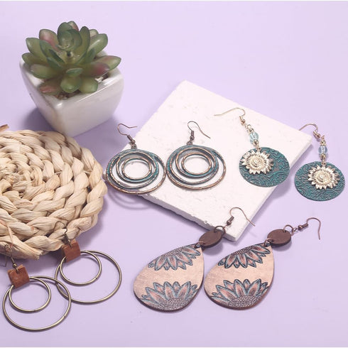 10 Pairs Vintage Dangle Earrings for Women Boho Jewelry Set Sunflower Geometric Teardrop Earring Christmas Gifts...