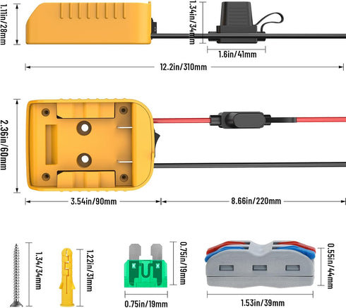 2 Packs Power Wheel Adapter for Dewalt 20V Battery, Power Wheels Battery Converter Kit with Switch & Fuse & Wire Terminals & 12 AWG Wire for DIY R...