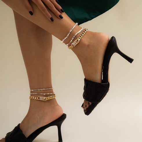 Bling Tennis Anklet Bracelet for Women Layered Link Chain Anklet Beach Shiny Rhinestone Ankle Jewelry…...