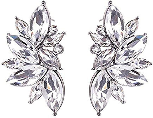 Art Deco Antique Vintage Style Clear Bridal Wedding Formal Rhinestone Cluster Earrings...