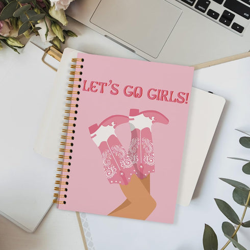 Preppy Pink College Ruled Spiral Notebook Journal, Let’s Go Girls, Pink Preppy Boots Cowgirls Hardcover Spiral Notebook Journals for Girls School ...