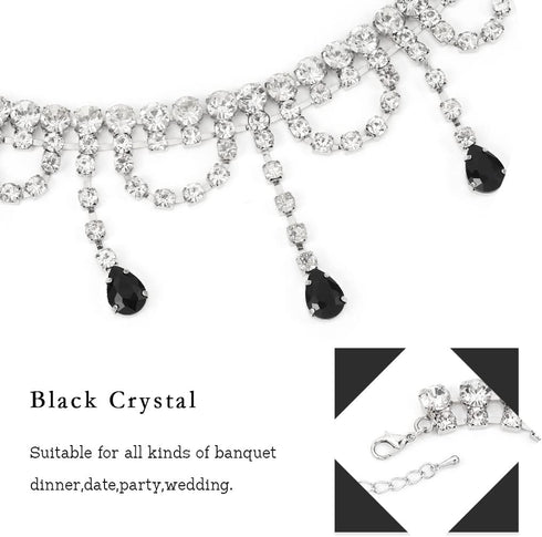 Navoky Rhinestone Choker Black Big Crystal Necklace Silver Neck Chain Tassel Party Jewelry for Women(A)...