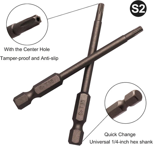 10Pcs Magnetic Torx Head Screw Driver Bits 75mm/3inch Long 1/4inch Hex Shank Security Tamper Proof Magnetic Torx Bit (T15)...