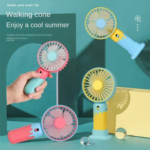 New Cartoon Fruit Handheld Fan USB Charging 2-speed Wind with base Portable Fan Summer Fan Gift fan (yellow)...
