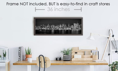 New York City 2022 Manhattan Midtown Skyline PHOTO PRINT UNFRAMED NIGHT Black & White BW NYC 11.75 inches x 36 inches Photographic Panorama Print ...