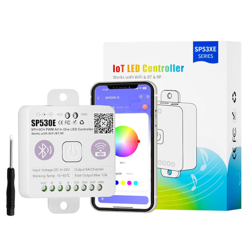 WiFi+Bluetooth Music LED Smart Controller SP530E,12-in-1 PWM+SPI LED Controller/Dimmer,Work with Alexa/Google/BanlanX,for All Types LED Strip Ligh...