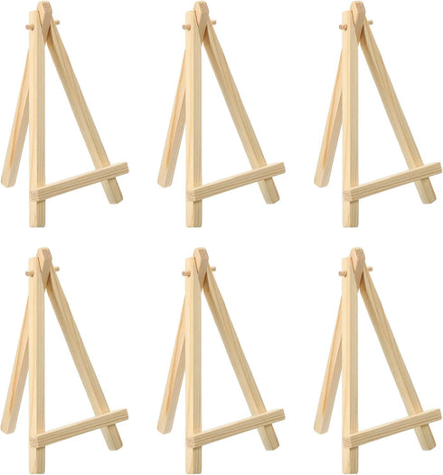 PATIKIL 6.3" Mini Wooden Easel Stand, 6 Pack Table Use Adjustable Triangle Holder for Displaying Photos, Card, Canvases, Wedding, Wood Color...