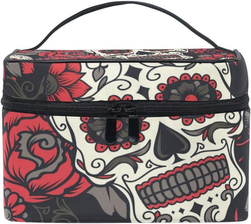 Travel Cosmetic Bag Toiletry Makeup Bag Pouch Case Organizer Storage for Women, Color Sugar Skull...