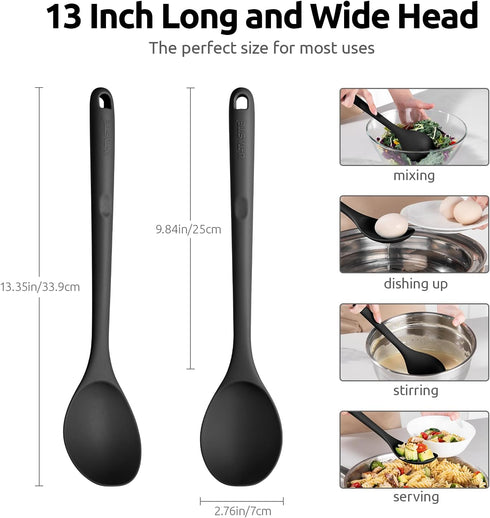 600ºF Heat Resistant Silicone Spoon: U-Taste 13.3in Solid Kitchen Cooking Spoon, Nonstick Food Grade Large & Long Soup Rubber Utensil for Mixing, ...