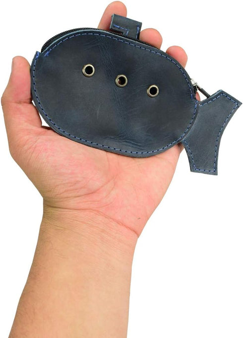Hide & Drink, Leather Cartoon Submarine Coin Pouch, Change Holder, Wallet Cash Organizer, Accessories, Handmade, Slate Blue...