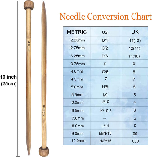 Mdoker Bamboo Knitting Needle Straight Single Pointed Sweater Knitting Needles 10-inch Length for Handmade DIY Knitting Projects,Size US 15(10mm)...