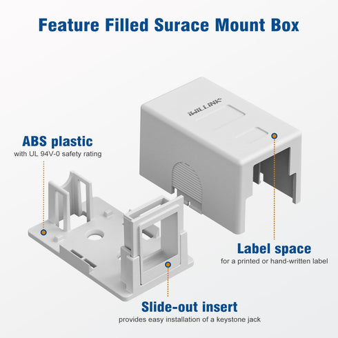 iwillink 1-Port Keystone Jack Surface Mount Box, White 5-Pack...