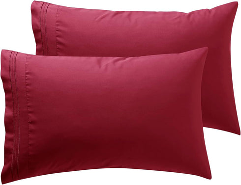 Nestl Burgundy Pillow Cases - Queen Size Set of 2, Soft 1800 Microfiber Pillow Cases, Envelope Closure, 20x30 Inches...