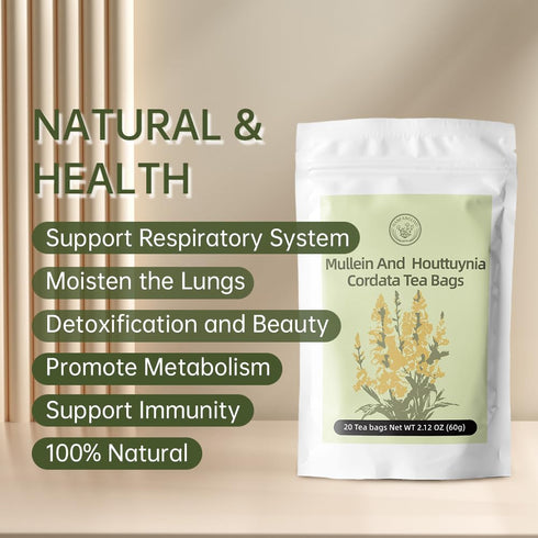 HANFANGLING Mullein And Houttuynia Cordata Herbal Tea -Detox & Respiratory Support?Moisturizing and Nourishing Lung, Natural Herb!20 Tea Bags 60g(...