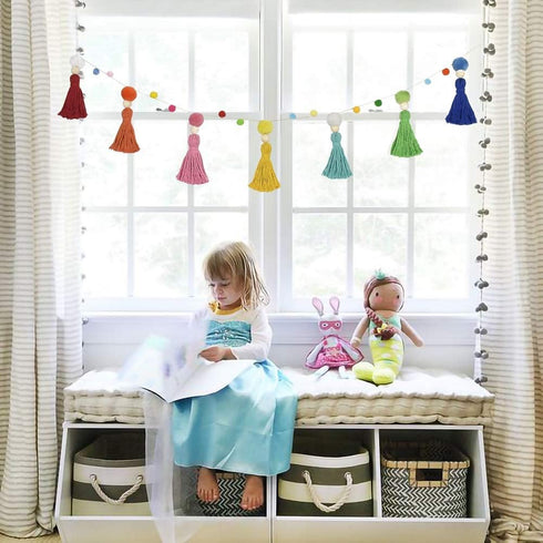 DrCor Llama Boho Pom Pom Garland - Precut Rainbow Macrame Banner Kit for Christmas Party, Nursery, Classroom, Playroom & Kids to Teens Room - Fade...
