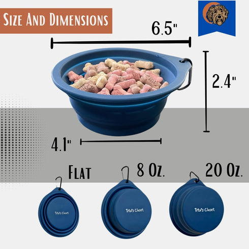 Tito's Closet 2-Pack Collapsible Dog Bowls - Blue, 20 Ounces - Travel Dog Water Bowl, Dog Bowl Slow Feeder, Dog Travel Essentials for Pet Parents ...