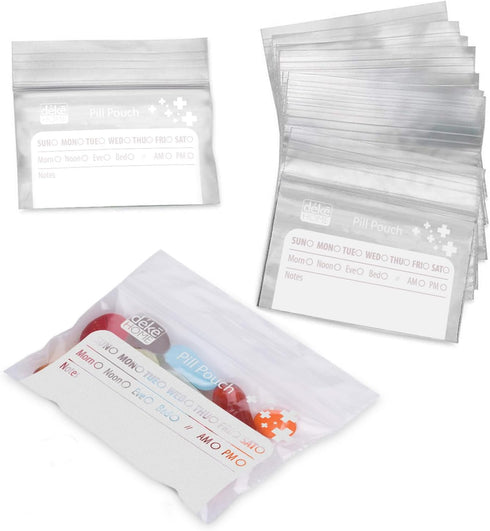 Deke Home - 100 Pack Clear Resealable Pill Bags (4x2.75 in), Travel Medicine Pouches with Write-On Label, BPA-Free Disposable Pill Organizer for M...
