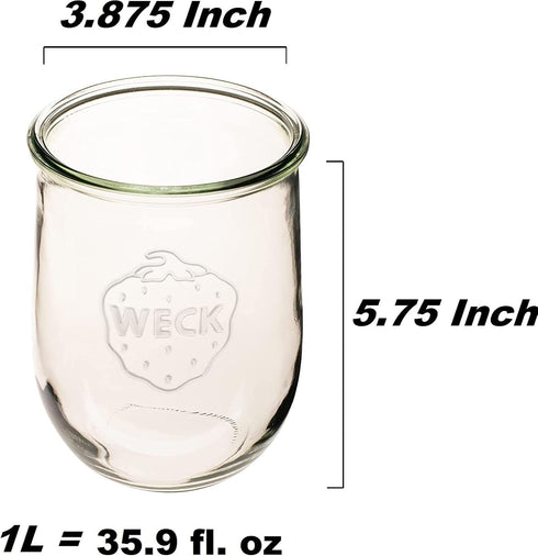 Weck - Large Glass Jars for Sourdough - Starter Jar with Glass Lid - Tulip Jar with Wide Mouth - Weck Jars 1 Liter Includes (Keep Fresh Cover)...