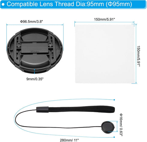 PATIKIL 95mm Lens Cap Set, 3Pack Sides Pinch Snap Camera Lens Cover for Front Len Suitable for 95mm Thread Universal DSLR Lenses for Nikon, for Fu...