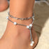 Pingyongchang Double Pearl Beach Style Anklet for Women Barefoot Sandals Anklet Adjustable Metal Tassel Foot Chain Ankle Bracelets for Women Gold ...