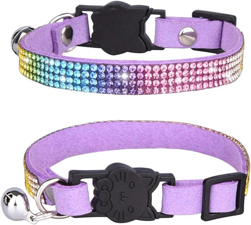 Dogs Kingdom Dog Cat Collar with Bell Breakaway Safe Pet Collar Kitty Necklace Small Dog Kitten Bling Colorful Rhinestone Girl Boy Adjustable...