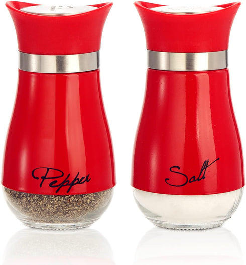 Tebery 4 Ounces Red Salt and Pepper Shakers Set, Elegant Stainless Steel with Glass Bottom...