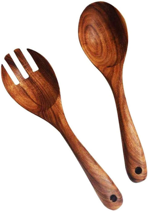 KALINCO Wooden Acacia Salad Servers with Salad Spoon and Fork Set Cooking Utensils for Kitchen (Natural Handmade Cookware) (salad servers)...