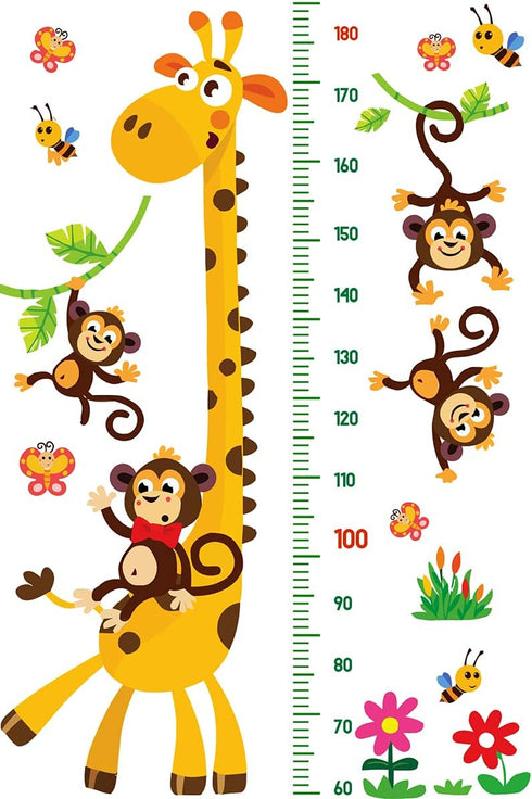 DEKOSH Giraffe & Monkeys Kids Height Wall Chart | Peel & Stick Nursery Wall Decals for Baby Bedroom, Toddler Playroom...