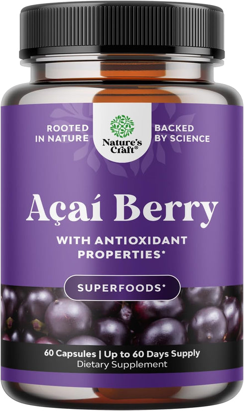 Acai Berry Capsules Antioxidant Supplement - Acai Berry Cleanse Superfood Supplement for Brain Booster Heart Health and Natural Energy Boost - Aca...