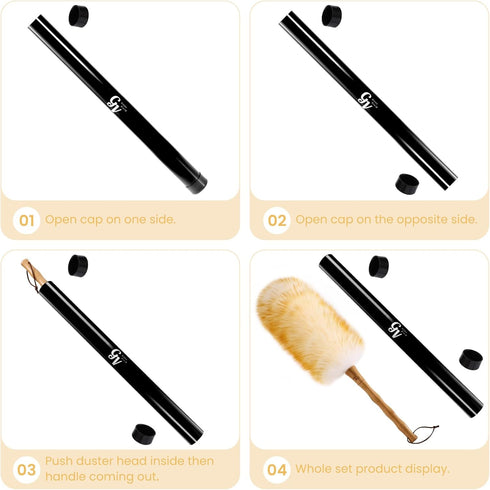 Lambs Wool Duster with Solid Bamboo Handle,Leather Hang Strap,18.9 inch Long,Natural Feather Duster for Cleaning Ceiling Fans,Window Blinds,Comput...