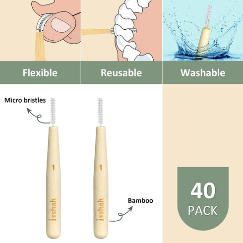 Bamboo Interdental Brushes, Between Teeth Cleaner Deep Clean Brush, 40 Count, Size 4, Medium Gaps...