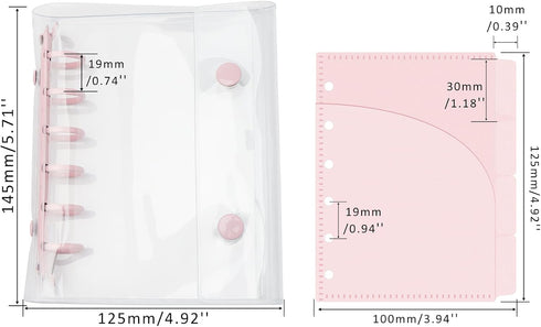 NatSumeBasics Pink A7 Binder 4 Divider Pockets Binder Inserts Set Clear Snap Binder with A7 Cash Envelops, 6 Rings Budget Binder Pockets Kit for P...