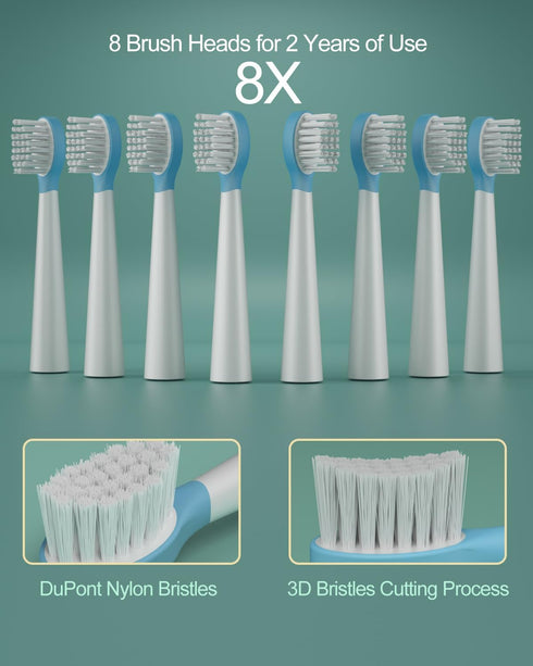 Sonic Rechargeable Kids Electric Toothbrush, 3 Modes with Memory, 35000 Strokes, IPX7 Waterproof,8 Soft Bristles Heads for Boys Girls Ages 3+ 4-7,...