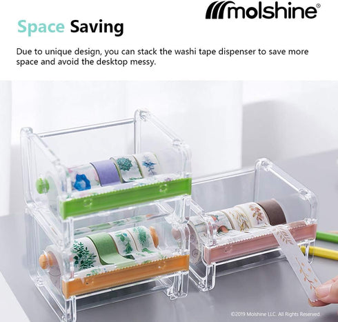 molshine 2 Pack Transparent Desktop Multi Washi Masking Tape Storage Dispenser,Tape Cutter,Tape Roll Holder (Not Include Masking Tape) (Green)...