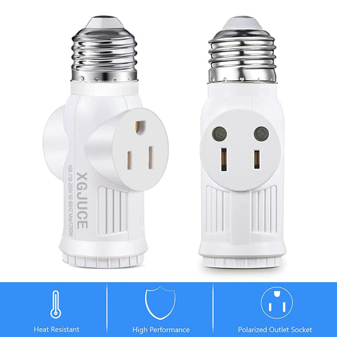 3 Prong Light Socket to Plug Adapter,E26 Outdoor Light with Outlet,E27 Light Bulb to 2/3 Prong Outlet Plug Splitter Converter for Garage Porch CCT...
