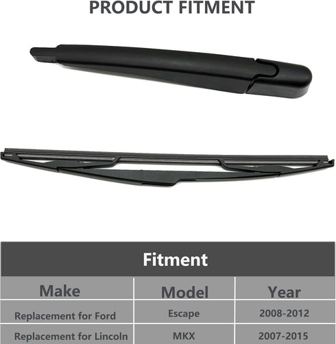 Replacement for Ford Edge 2007-2014 / Lincoln MKX 2007-2015 Rear Windshield Wiper Arm Wiper Blade, Rear Window Wiper Arm Blade Set, Replacement OE...
