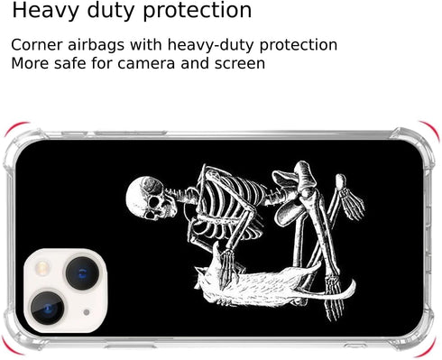 Black Skull White Cat Phone Case Compatible with iPhone 14, Skull Cool Skeleton and Cat Case for Girls Boys Women Men, Unique Trendy TPU Bumper Co...