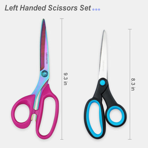 Left Handed Scissors Set - 2-Pack (9" Heavy Duty Titanium Coating Fabric Shears & 8" All Purpose Scissors) for Sewing/Crafting/Office Use, Great f...