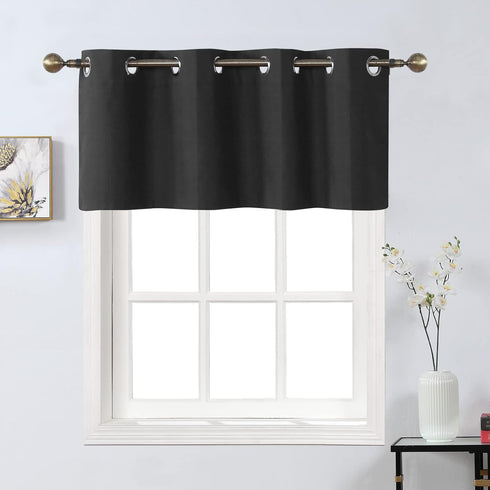 Home Queen Grommet Blackout Curtain Valance Window Topper for Living Room, Short Cafe Valence, 54 W X 18 L Inch, Black...