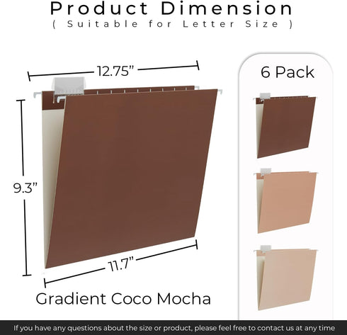Y YOMA 6 Pack Gradient Hanging File Folders Letter Size Decorative Hanging Folder Pretty File Folder Organizer for Filing Cabinet Office Home with...