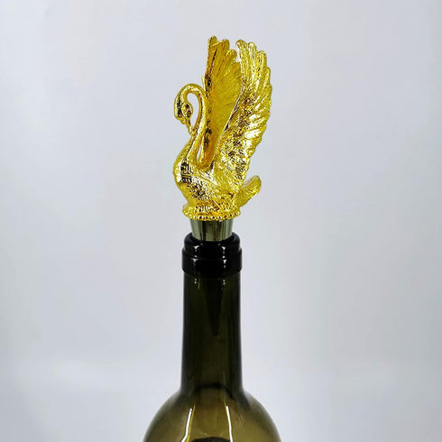 Wine Bottle Stopper, Swan Stainless Steel Wine Saver Reusable Wine Cork Silicone Wine Stopper (Gold)...