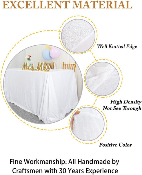 ShinyBeauty 60" X 102" White Sequin Tablecloth, Wedding Table Cloth, Sparkle Sequin Linens, Sequin Tablecloth Rectangle, Sparkling Sequin Table Ov...