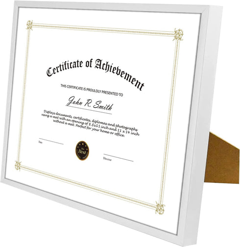 Golden State Art, 8.5x11 Aluminum Certificate Frame, Metal Diploma Frames for 8.5 x 11 Documents, Real Glass Front with Easel Stand (Silver, 1 Pac...