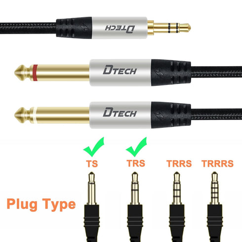 DTECH 3ft 3.5mm to 1/4 Adapter Audio Stereo Cable TRS 1/8 to Dual Quarter Inch TS 6.35mm Y Splitter Guitar AMP Aux Cord for Headphones Jack Laptop...