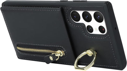 Samsung Galaxy S22 Ultra Case with Card Holder for Women, Samsung Galaxy S22 Ultra phone Case Wallet with Credit Card with Ring Kickstand Zipper S...