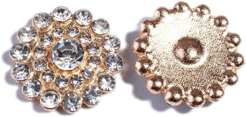DIY 50PCS 20mm Gold Metal Round Crystal Rhinestone Buttons with Flatback for Headbands Hair Accessories Flower Center Bouquet Wedding Invitation S...
