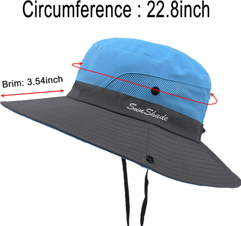 Ponytail Sun Bucket Hat for Women Men Wide Brim UPF 50+ Fishing & Beach Hats...