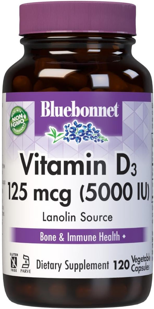 Bluebonnet Vitamin D3 5000 IU Vegetable Capsules, 120 Count...