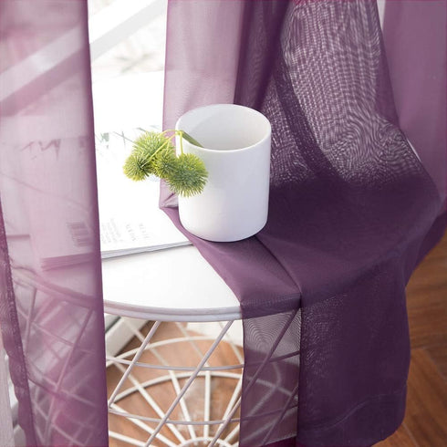 MIULEE 2 Panels Solid Color Plum Purple Sheer Curtains Elegant Grommet Window Voile Panels/Drapes/Treatment for Bedroom Living Room (54X84 Inch?Pl...