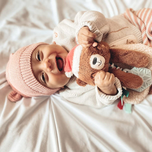 Itzy Ritzy - Itzy Lovey Including Teether - Baby Lovey with Teether, Textured Ribbons & Dangle Arms - Features Crinkle Sound, Sherpa Fabric and Mi...
